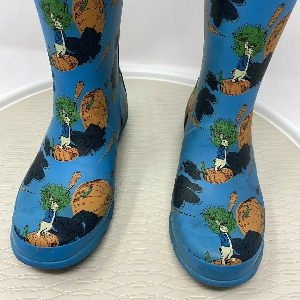 Hunter Peter Rabbit Kids Wellington Boots EU 34 Girl 4 Teal Blue Bunny Rain - Picture 3 of 12